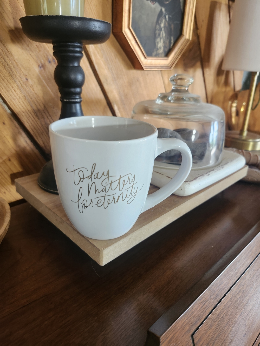 Christian Mug, White With Gold Script - Today Matters For Eternity